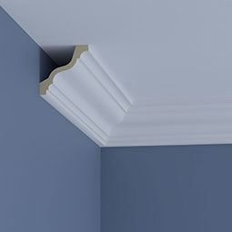 Ekena Millwork - MLD05X05X07HL - Endurathane Harlington Crown Moulding, 4 3/4"H x 4 3/4"P x 6 5/8"F x 96"L, Factory Primed