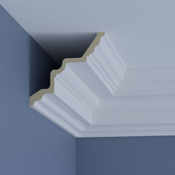Ekena Millwork - MLD09X10X15DO - Endurathane Domingo Crown Moulding, 9 3/8"H x 9 5/8"P x 14 5/8"F x 96"L, Factory Primed