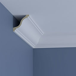 Ekena Millwork - MLD05X05X07VL - Endurathane Valentina Crown Moulding, 4 3/4"H x 4 3/4"P x 6 5/8"F x 96"L, Factory Primed
