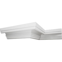 Ekena Millwork - MLD02X02X03OL - Endurathane Oliver Crown Moulding, 2"H x 1 5/8"P x 2 1/2"F x 94 1/2"L, Factory Primed