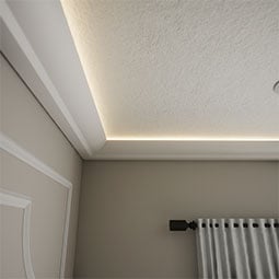 Ekena Millwork - MLD03X07X96BE - EnduraGlow Benjamin Crown Moulding, Backlit LED Compatible, 3 1/8"H x 7"P x 96"L, Primed Urethane