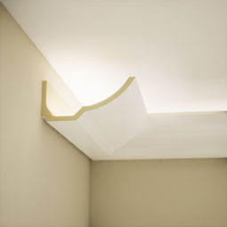 Ekena Millwork - MLD03X07X96BE - EnduraGlow Benjamin Crown Moulding, Backlit LED Compatible, 3 1/8"H x 7"P x 96"L, Primed Urethane