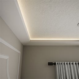 Ekena Millwork - MLD03X07X96LE - EnduraGlow Levi Crown Moulding, Backlit LED Compatible, 3 1/4"H x 7"P x 96"L, Primed Urethane