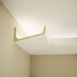 Ekena Millwork - MLD03X07X96LE - EnduraGlow Levi Crown Moulding, Backlit LED Compatible, 3 1/4"H x 7"P x 96"L, Primed Urethane