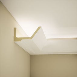 Ekena Millwork - MLD03X06X96AR - EnduraGlow Armando Crown Moulding, Backlit LED Compatible, 3 1/8"H x 6"P x 96"L, Primed Urethane