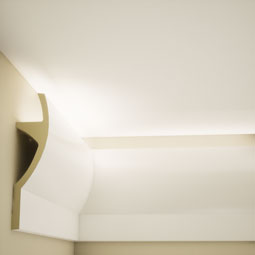 Ekena Millwork - MLD11X03X96FA - EnduraGlow Faline Crown Moulding, Backlit LED Compatible, 11"H x 2 3/4"P x 96"L, Primed Urethane