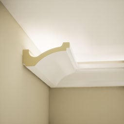 Ekena Millwork - MLD03X06X07AR - EnduraGlow Arlene Crown Moulding, Backlit LED Compatible, 3 1/8"H x 6"P x 6 1/2"F x 94 1/2"L, Primed Urethane