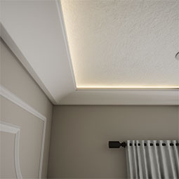 Ekena Millwork - MLD04X10X11BR - EnduraGlow Brett Crown Moulding, Backlit LED Compatible, 4"H x 10 1/4"P x 10 7/8"F x 94 1/2"L, Primed Urethane