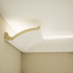 Ekena Millwork - MLD04X10X11BR - EnduraGlow Brett Crown Moulding, Backlit LED Compatible, 4"H x 10 1/4"P x 10 7/8"F x 94 1/2"L, Primed Urethane