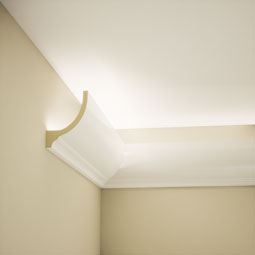 Ekena Millwork - MLD03X03X04RK - EnduraGlow Rockwall Crown Moulding, Backlit LED Compatible, 3 1/4"H x 2 3/4"P x 4 1/4"F x 94 1/2"L, Primed Urethane