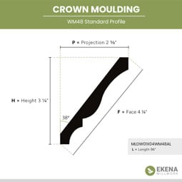 Ekena Millwork - MLDWWM48 - WM48 3 11/32"H x 2 5/8"P x 4 1/4"F x 96"L Americraft Solid Hardwood Stain Grade Crown Moulding