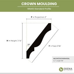 Ekena Millwork - MLDWWM49 - WM49 3 11/32"H x 2 5/8"P x 3 5/8"F x 96"L Americraft Solid Hardwood Stain Grade Crown Moulding