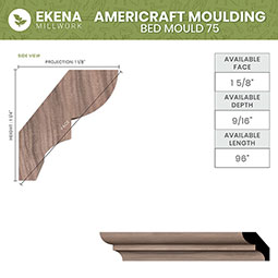 Ekena Millwork - MLDWWM75 - WM75 9/16"D x 1 5/8"W x 96"L Americraft Solid Hardwood Stain Grade Bed Moulding
