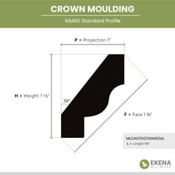 Ekena Millwork - MLDWWM60 - WM60 1 13/32"H x 1 1/16"P x 1 3/4"F x 96"L Americraft Solid Hardwood Stain Grade Crown Moulding