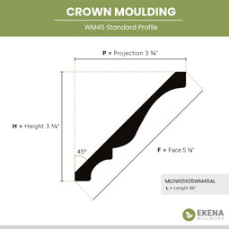 Ekena Millwork - MLDWWM45 - WM45 3 11/16"H x 3 3/4"P x 5 1/4"F x 96"L Americraft Solid Hardwood Stain Grade Crown Moulding