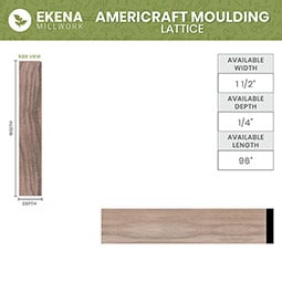 Ekena Millwork - MLDWWM266 - WM266 1/4"D x 1 1/2"W x 96"L Americraft Solid Hardwood Stain Grade Lattice Moulding