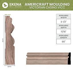 Ekena Millwork - MLDWVICC - VICC 11/16"D x 3 1/2"W x 96"L Americraft Solid Hardwood Stain Grade Victorian Casing Moulding