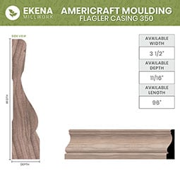 Ekena Millwork - MLDWWM350 - WM350 11/16"D x 3 1/2"W x 96"L Americraft Solid Hardwood Stain Grade Flagler Casing Moulding