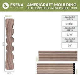 Ekena Millwork - MLDWWM338 - WM338 9/16"D x 3 3/8"W x 96"L Americraft Solid Hardwood Stain Grade Fluted or Reeded Reversible Moulding