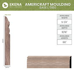 Ekena Millwork - MLDWWM518 - WM518 9/16"D x 5 1/4"W x 96"L Americraft Solid Hardwood Stain Grade Baseboard Moulding