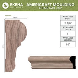 Ekena Millwork - MLDWWM392 - WM392 1"D x 2 3/8"W x 96"L Americraft Solid Hardwood Stain Grade Chair Rail Moulding