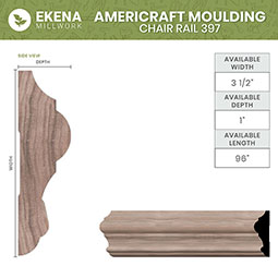 Ekena Millwork - MLDWWM397 - WM397 1"D x 3 1/2"W x 96"L Americraft Solid Hardwood Stain Grade Chair Rail Moulding