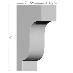 Ekena Millwork - COR04X07X14TR - Endurathane Traditional Corbel, 4 1/2"W x 7 1/2"D x 14"H, Factory Primed