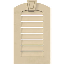 Ekena Millwork - GVSAR01KA - Signature Urethane Arch Top Surface Mount Gable Vent Standard Frame With Decorative Keystone, Primed Tan