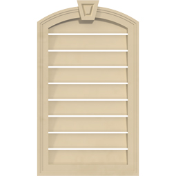 Ekena Millwork - GVSAR02KA - Signature Urethane Arch Top Surface Mount Gable Vent Brickmould Frame With Decorative Keystone, Primed Tan