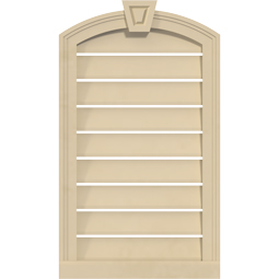 Ekena Millwork - GVSAR03KA - Signature Urethane Arch Top Surface Mount Gable Vent Brickmould Sill Frame With Decorative Keystone, Primed Tan