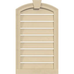 Ekena Millwork - GVSAR03KF - Signature Urethane Arch Top Surface Mount Gable Vent Brickmould Sill Frame With Flat Keystone, Primed Tan