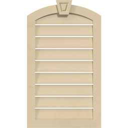 Ekena Millwork - GVSAR04KA - Signature Urethane Arch Top Surface Mount Gable Vent Narrow Frame With Decorative Keystone, Primed Tan