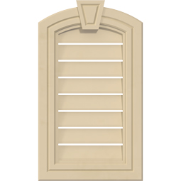 Ekena Millwork - GVSAR05KA - Signature Urethane Arch Top Surface Mount Gable Vent Decorative Frame With Decorative Keystone, Primed Tan