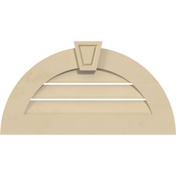 Ekena Millwork - GVSHR01KA - Signature Urethane Half Round Surface Mount Gable Vent Standard Frame With Decorative Keystone, Half Round Surface, Primed Tan