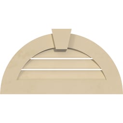 Ekena Millwork - GVSHR01KF - Signature Urethane Half Round Surface Mount Gable Vent Standard Frame With Flat Keystone, Half Round Surface, Primed Tan