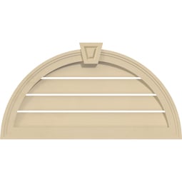 Ekena Millwork - GVSHR02KA - Signature Urethane Half Round Surface Mount Gable Vent Brickmould Frame With Decorative Keystone, Half Round Surface, Primed Tan
