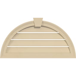 Ekena Millwork - GVSHR02KF - Signature Urethane Half Round Surface Mount Gable Vent Brickmould Frame With Flat Keystone, Half Round Surface, Primed Tan