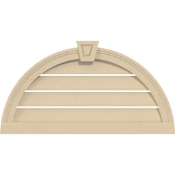 Ekena Millwork - GVSHR03KA - Signature Urethane Half Round Surface Mount Gable Vent Brickmould Sill Frame With Decorative Keystone, Half Round Surface, Primed Tan