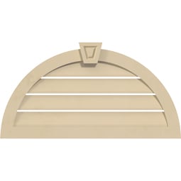 Ekena Millwork - GVSHR04KA - Signature Urethane Half Round Surface Mount Gable Vent Narrow Frame With Decorative Keystone, Half Round Surface, Primed Tan