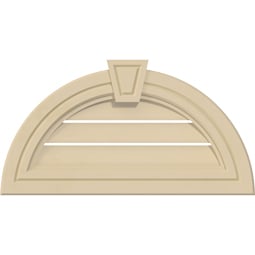 Ekena Millwork - GVSHR05KA - Signature Urethane Half Round Surface Mount Gable Vent Decorative Frame With Decorative Keystone, Half Round Surface, Primed Tan
