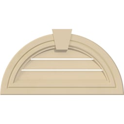 Ekena Millwork - GVSHR05KF - Signature Urethane Half Round Surface Mount Gable Vent Decorative Frame With Flat Keystone, Half Round Surface, Primed Tan
