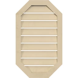 Ekena Millwork - GVSOV04 - Signature Urethane Vertical Elongated Octagon Surface Mount Gable Vent Narrow Frame Primed Tan