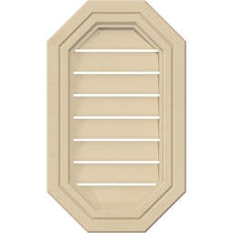 Ekena Millwork - GVSOV05 - Signature Urethane Vertical Elongated Octagon Surface Mount Gable Vent Decorative Frame Primed Tan
