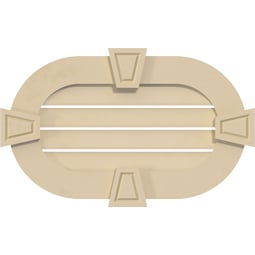 Ekena Millwork - GVSRE01KA - Signature Urethane Horizontal Round Ended Surface Mount Gable Vent Standard Frame With Decorative Keystone Primed Tan