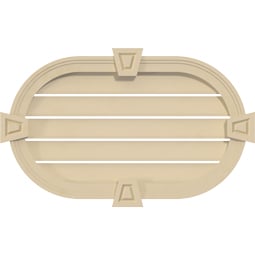 Ekena Millwork - GVSRE02KA - Signature Urethane Horizontal Round Ended Surface Mount Gable Vent Brickmould Frame With Decorative Keystone Primed Tan