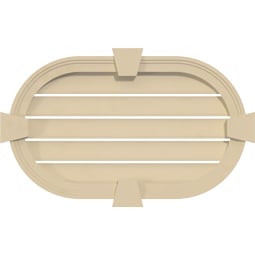 Ekena Millwork - GVSRE02KF - Signature Urethane Horizontal Round Ended Surface Mount Gable Vent Brickmould Frame With Flat Keystone Primed Tan