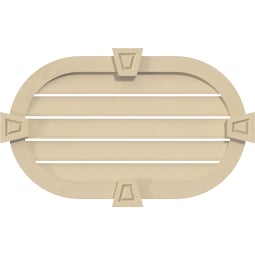 Ekena Millwork - GVSRE04KA - Signature Urethane Horizontal Round Ended Surface Mount Gable Vent Narrow Frame With Decorative Keystone Primed Tan