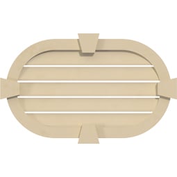 Ekena Millwork - GVSRE04KF - Signature Urethane Horizontal Round Ended Surface Mount Gable Vent Narrow Frame With Flat Keystone Primed Tan