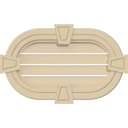 Ekena Millwork - GVSRE05KA - Signature Urethane Horizontal Round Ended Surface Mount Gable Vent Decorative Frame With Decorative Keystone Primed Tan