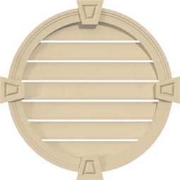 Ekena Millwork - GVSRO02KA - Signature Urethane Round Surface Mount Gable Vent Brickmould Frame With Decorative Keystone Primed Tan